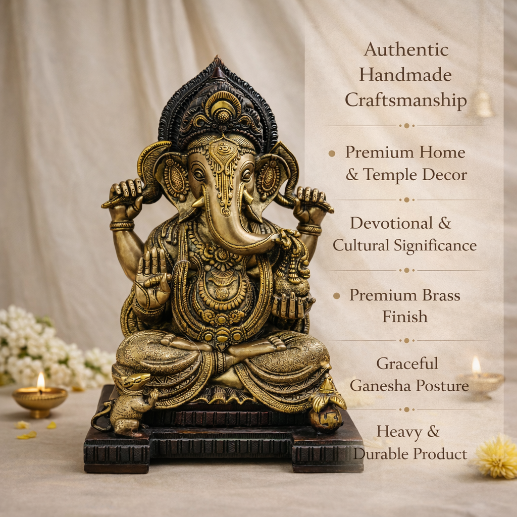 Lord Ganesha Murti | God of Good Beginning | Brass Statue | Mixed Finish | 18.5 Inches