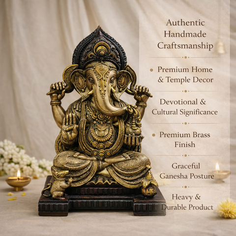 Lord Ganesha Murti | God of Good Beginning | Brass Statue | Mixed Finish | 18.5 Inches