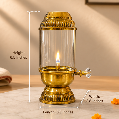 Elegant Brass Oil Akhand Jyot Diya With Adjustable Bati ( Small, 100 ml Capacity )