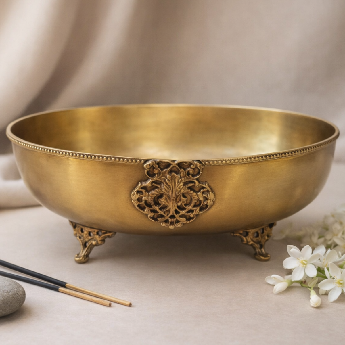 Padma Jal Oval Urli | Brass Bowl | Festive Decor & Gifting | 10 X 3.2 Inches
