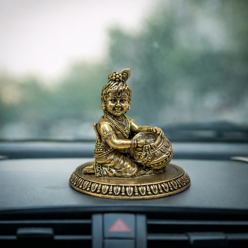 Bal Krishna Idol | Makhanchor Swaroop | Brass Superfine Finish | Home & Mandir Decor | 3 Inches