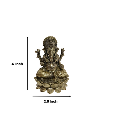 Superfine  Brass Lord Ganesha Idol on Lotus Base – Decorative Pooja Murti for Home & Office (4 Inch)