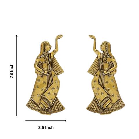 Brass Kalash & Rajasthani Ladies Wall Decor
