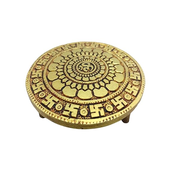 Brass Swastik & OM Chowki for Pooja (Medium)