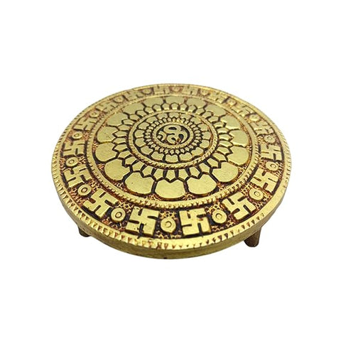 Brass Swastik & OM Chowki for Pooja (Small)