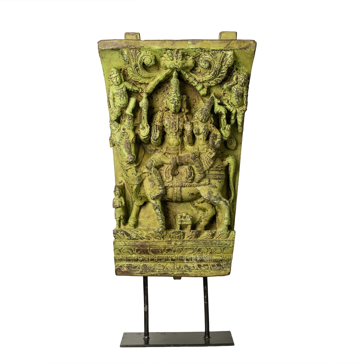 Wooden Shiva Parvathi with Nandi on Iron Stand (Lemon)
