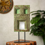 Wooden Mehrab Frame with Mirror - Jharokha on Iron Stand (Green)