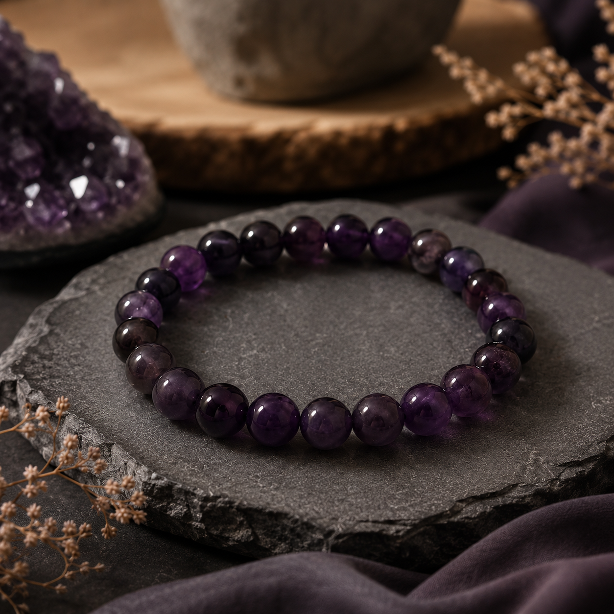 Natural Amethyst Bracelet for Inner Peace, Mental Clarity & Spiritual Protection