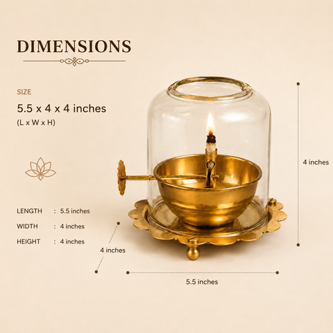Brass Akhand Jyot Diya With Adjustable Bati Knob(Medium| 150 ML)