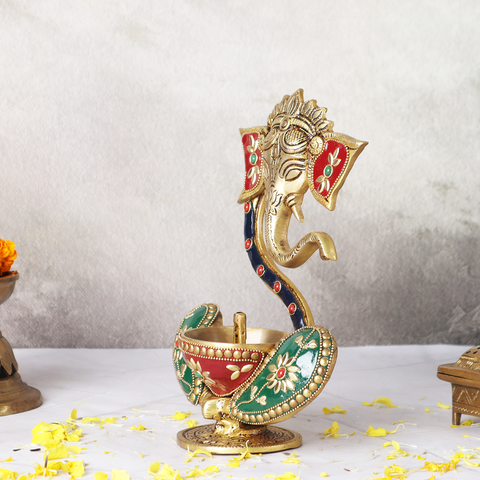 Mosaic Ganesha Floating Idol with Akhand Diya