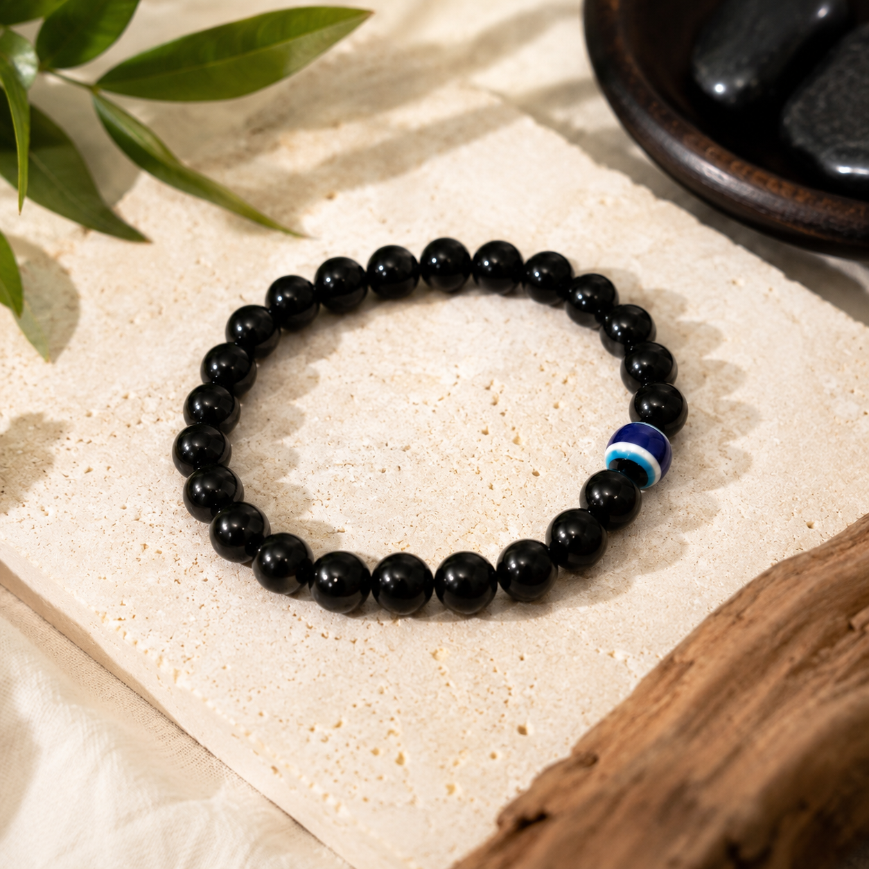 Natural Obsidian with Evil Eye Bracelet for Protection & Negative Energy Shield