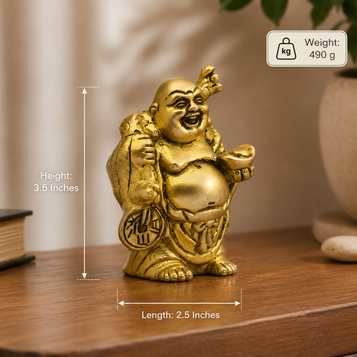 Brass Laughing Buddha Murti Pair for Prosperity & Positive Energy