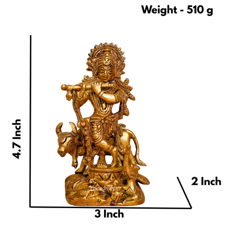 Lord Krishna Idol Standing With Cow & Peacock