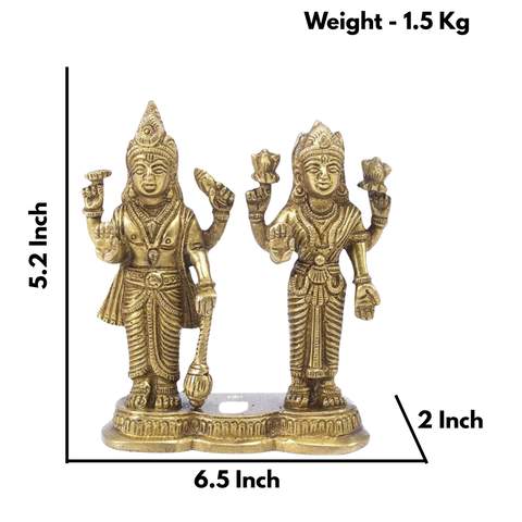Brass Vishnu Laxmi Standing On Same Base