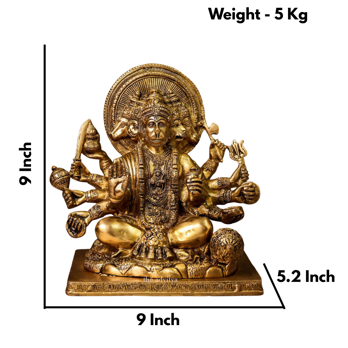 Brass Panchmukhi Hanuman Idol in Sitting Posture