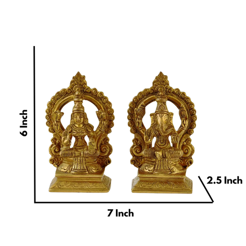 Brass Lakshmi Ganesha Statue Pair in Ring