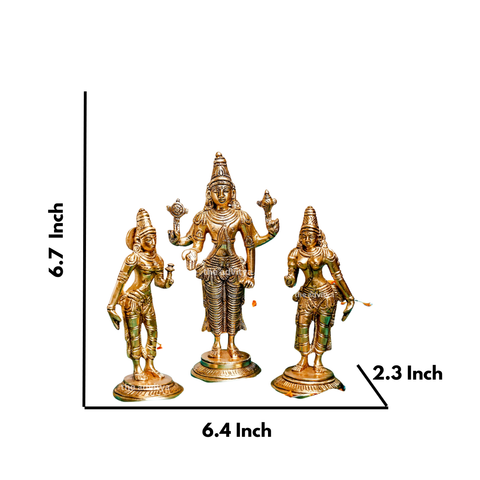 Brass Vishnu with Bhudevi & Sridevi Statue