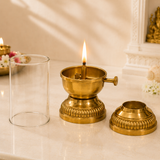 Elegant Brass Oil Akhand Jyot Diya With Adjustable Bati ( Large, 300 ml Capacity )