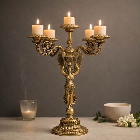 Angel Candle Stand in Brass with 5-Arm Candelabra | 18.5 inches