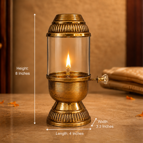 Elegant Brass Oil Akhand Jyot Diya With Adjustable Bati ( Medium, 180 ml Capacity )