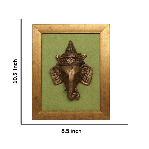Brass Ganesha on Fabric Wooden Frame