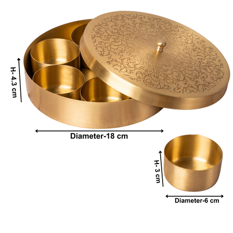 Brass Etched Spice Box/Masala Dani Gift