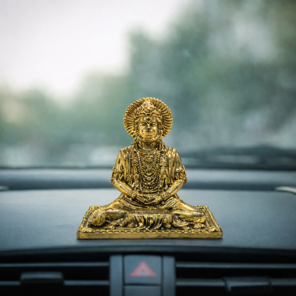 Hanuman Statue | Sitting Posture | Brass Superfine Finish | Pooja & Gifting Essential | Car Dashboard Decor | 3 Inches