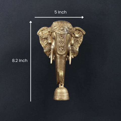 Elephant Face Brass Bell Wall-Mounted for Home and Office