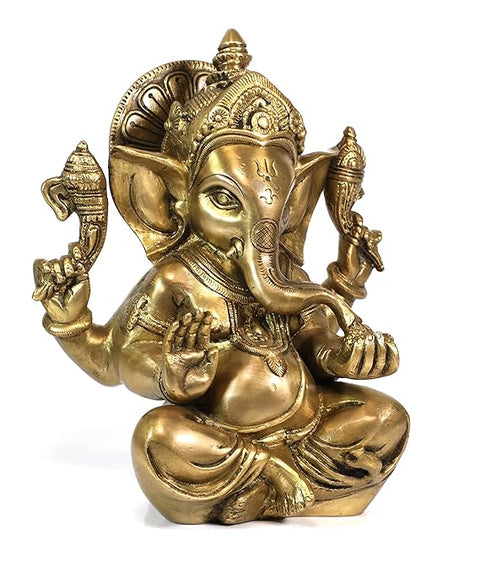Brass Ganesha Statue in Sitting & Blessing Posture