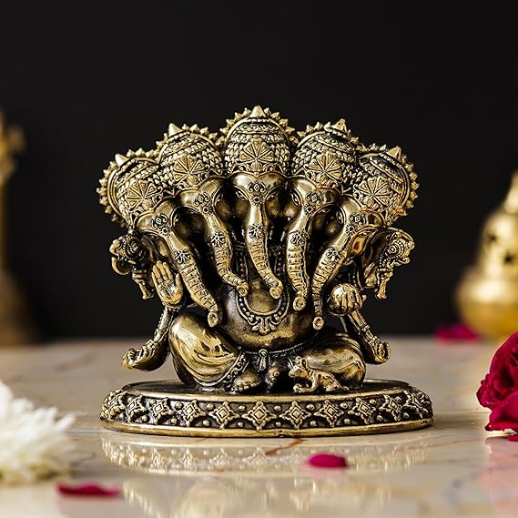 Superfine Brass Panchamukhi Ganesh Idol as Symbol of Wisdom & Protection