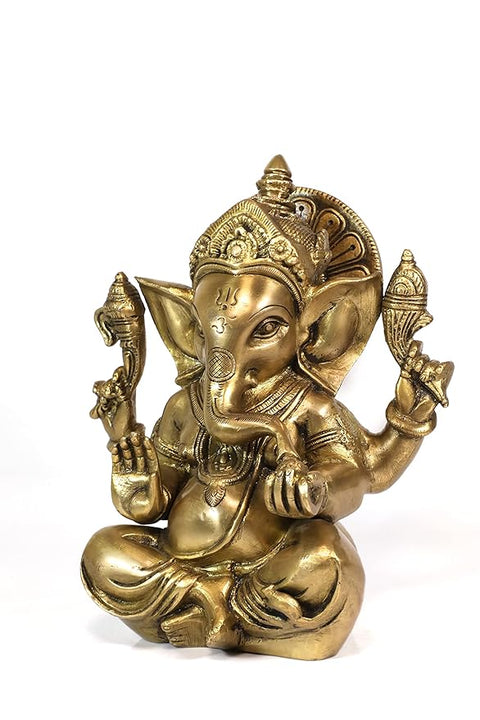 Brass Ganesha Statue in Sitting & Blessing Posture