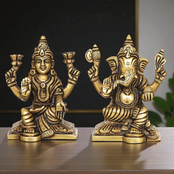 Brass Ganesha Lakshmi Idol Pair