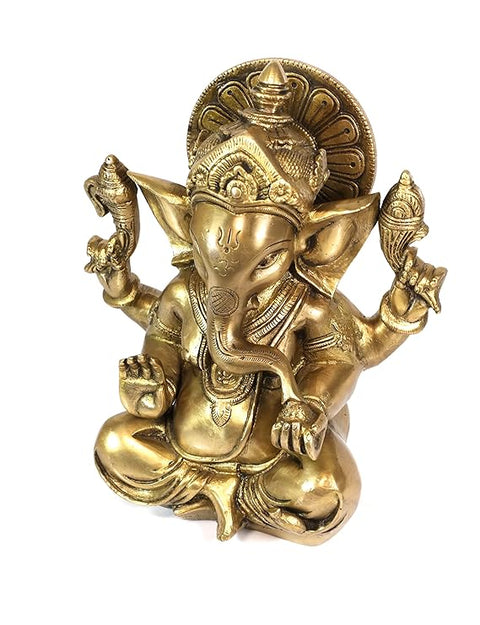 Brass Ganesha Statue in Sitting & Blessing Posture