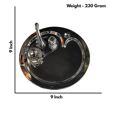 Pooja Thali Complete Set | Brass Material | Silver Finishing | Bell, Diya, Incense Holder | 9 Inch