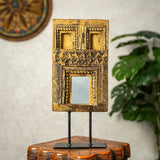 Wooden Mehrab Frame with Mirror - Jharokha on Iron Stand (Yellow)