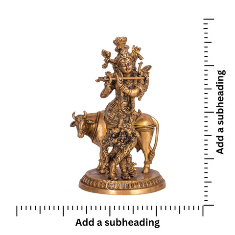 Brass Lord Krishna with Cow Figurine