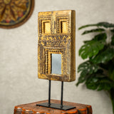 Wooden Mehrab Frame with Mirror - Jharokha on Iron Stand (Yellow)