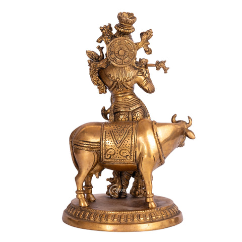 Brass Lord Krishna with Cow Figurine