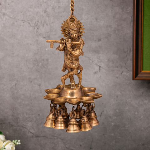 Krishna Hnaging Diya With Bell 8 inch