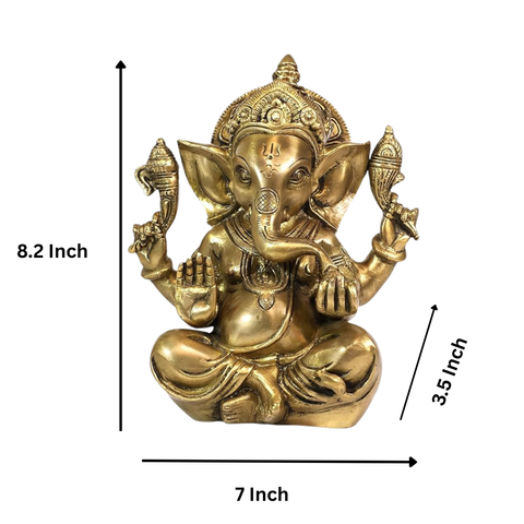 Brass Ganesha Statue in Sitting & Blessing Posture