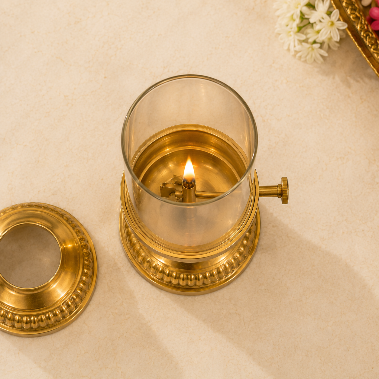 Elegant Brass Oil Akhand Jyot Diya With Adjustable Bati ( Large, 300 ml Capacity )