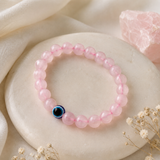 Natural Rose Quartz with Evil Eye Bracelet for Love, Protection & Emotional Peace