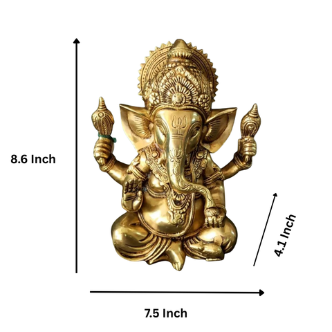 Brass Lord Ganesha Idol with Shankh in Hands