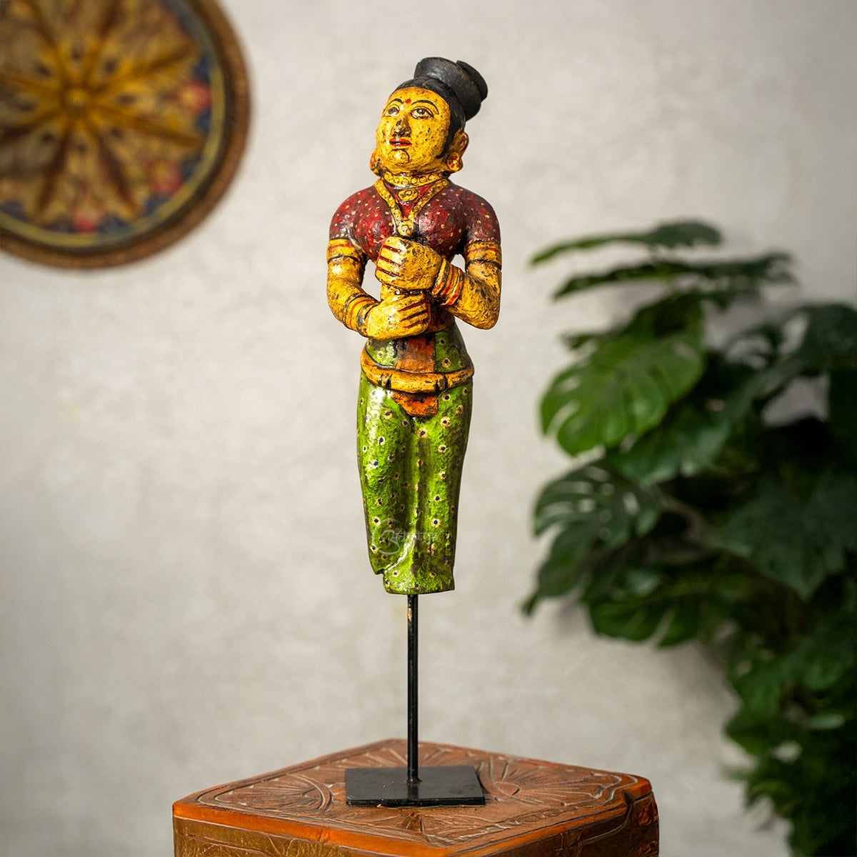 Mohenjo Daro Woman Wooden Statue on Iron Stand