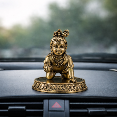 Laddu Gopal Krishna Idol | Crawling Bal Krishna | Brass Superfine Finish | Pooja Essential | 3 Inches