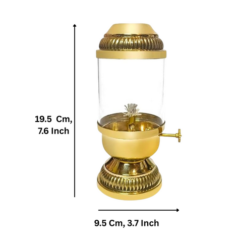 Elegant Brass Oil Akhand Jyot Diya With Adjustable Bati ( Medium, 180 ml Capacity )