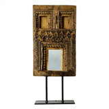 Wooden Mehrab Frame with Mirror - Jharokha on Iron Stand (Yellow)