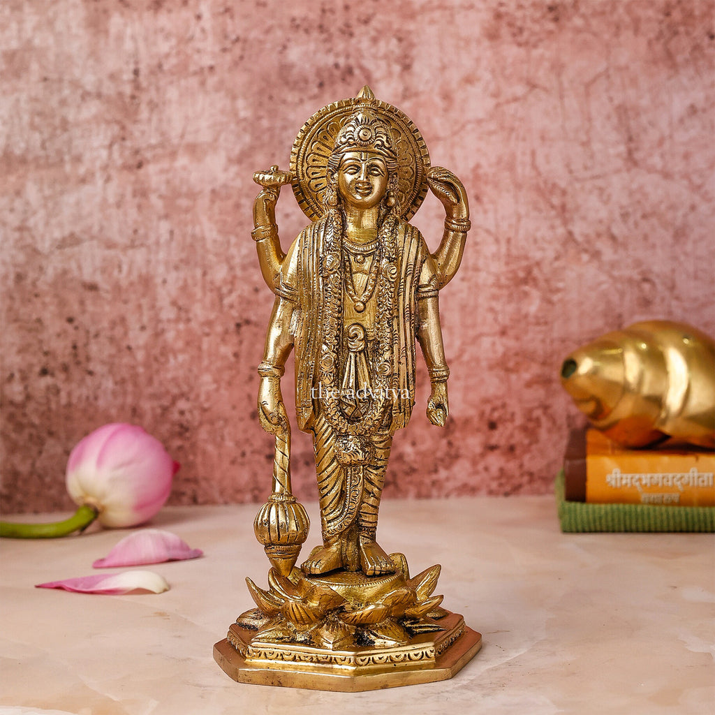 Visnhu,Nraayan,Hari,Pradyumna,Kamala-Natha,Vishnu Holding Gada While Standing Brass Statue