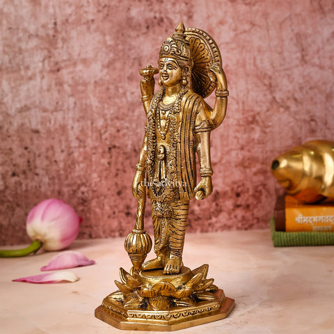 Visnhu,Nraayan,Hari,Pradyumna,Kamala-Natha,Vishnu Holding Gada While Standing Brass Statue