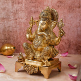 Ganesha,Ganepati,Ganasha,Ganapati,Gajanand,Gajananaa,Gajanana,Ekadanta,Brass Lord Ganesha Statue Sitting On Chowki